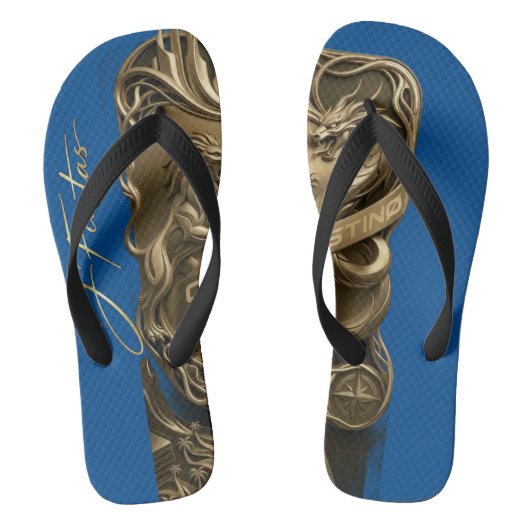“Golden Crest Lion & Dragon Men’s Sandals ビーチサンダル (フットベッド)