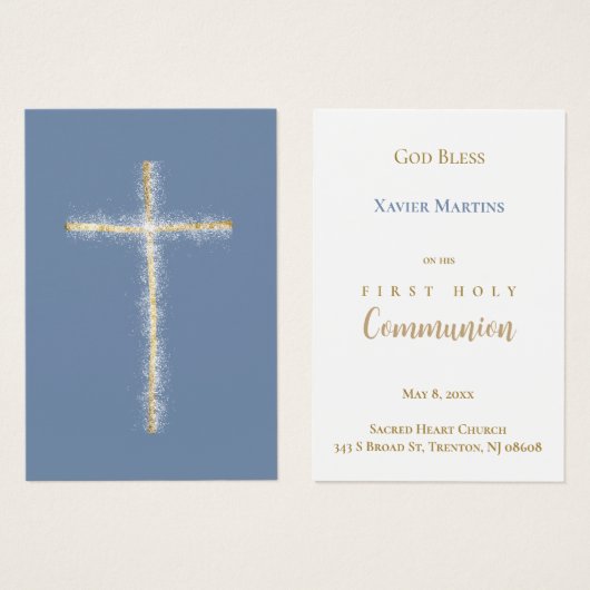 Golden cross First Communion remembrance card (正面&裏面)