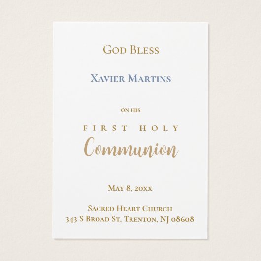 Golden cross First Communion remembrance card (裏面)