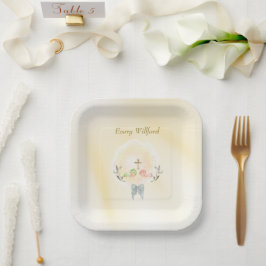  Golden Cross floral baptism paper plates  ペーパープレート