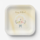 Golden Cross floral baptism paper plates ペーパープレート (正面)