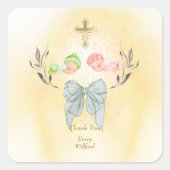  Golden Cross floral baptism  square stickers  スクエアシール (正面)
