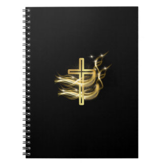 Golden Cross on Black spiral-bound notebook ノートブック