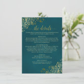 Golden Curls & Swirls on Dark Teal Wedding Details エンクロージャーカード (スタンド正面)