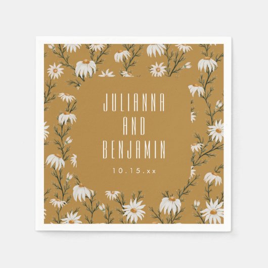 Golden Daisy Wildflower Boho Wedding Floral Names スタンダードカクテルナプキン (正面)