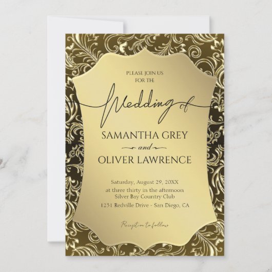 Golden Damask Elegance Wedding Invitation 招待状 (正面)