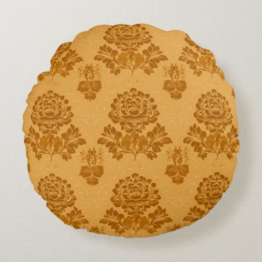 Golden Damask Floral Pattern ラウンドクッション (正面)