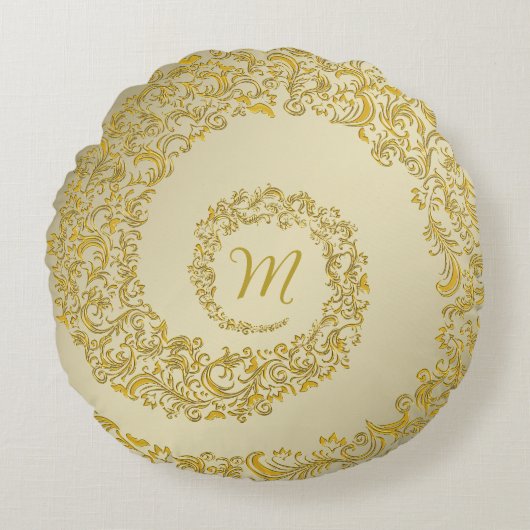 Golden Decorative Monogram ラウンドクッション (正面)