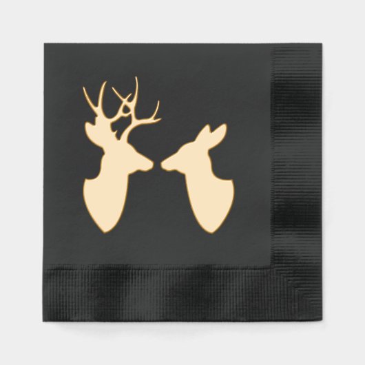 Golden Deer Buck and Doe Silhouettes 箔ナプキン (正面)