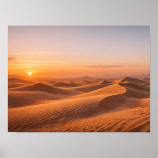 Golden Desert Sand Dunes Sunset Horizon ポスター