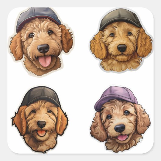 Golden Doodle Cap Kids Sticker Design stickers  スクエアシール (正面)