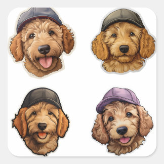 Golden Doodle Cap Kids Sticker Design stickers  スクエアシール