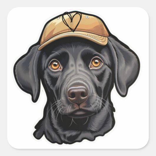Golden Doodle Cap Kids Sticker Design stickers スクエアシール (正面)