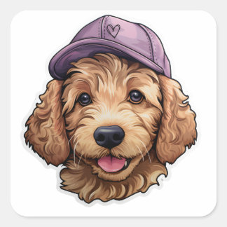 Golden Doodle Cap Kids Sticker Design stickers  スクエアシール
