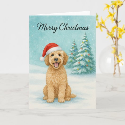 Golden Doodle Christmas Card - Holiday Card カード (黄色い花)