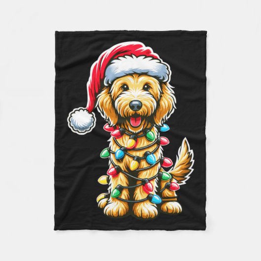 Golden Doodle Christmas Tree Xmas Dog Pajamas Gold フリースブランケット (正面)