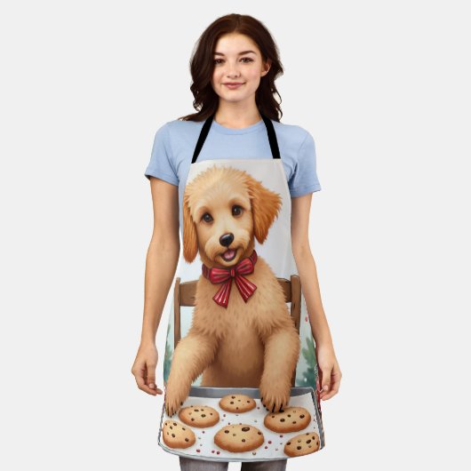 Golden Doodle Decorating Christmas Cookies エプロン (着用した状態)
