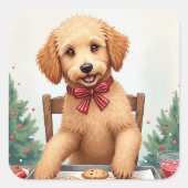 Golden Doodle Decorating Christmas Cookies スクエアシール (正面)