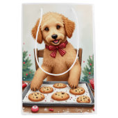 Golden Doodle Decorating Christmas Cookies ミディアムペーパーバッグ (正面)