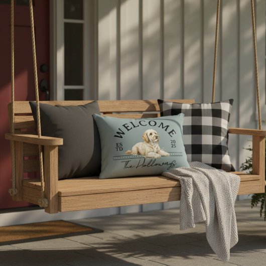 Golden Doodle Family Name Welcome アクセントクッション