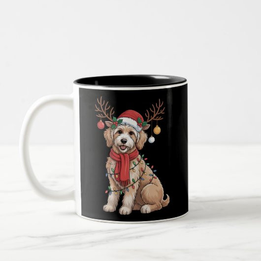 Golden Doodle Gorgeous Reindeer Christmas Tree  ツートーンマグカップ (左)