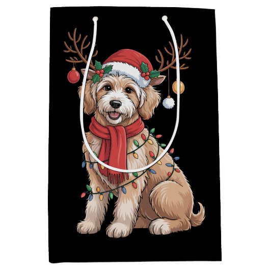 Golden Doodle Gorgeous Reindeer Christmas Tree ミディアムペーパーバッグ (正面)