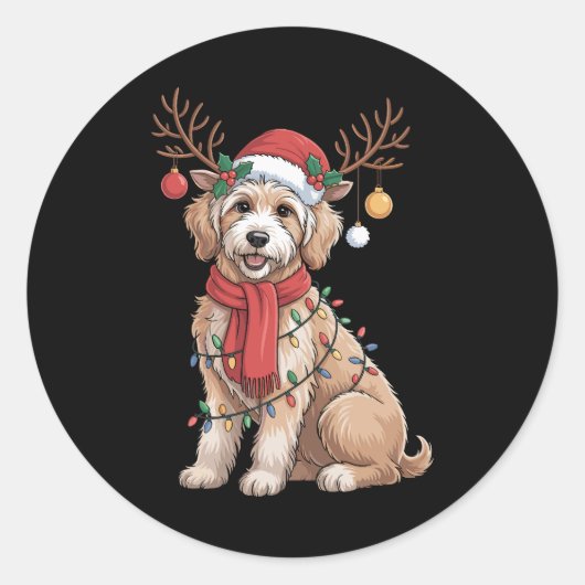 Golden Doodle Gorgeous Reindeer Christmas Tree  ラウンドシール (正面)