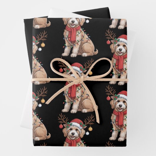 Golden Doodle Gorgeous Reindeer Christmas Tree ラッピングペーパーシート (インサイチュ)