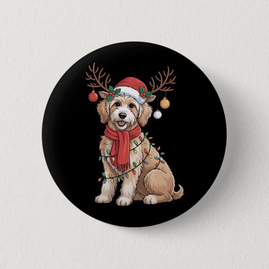 Golden Doodle Gorgeous Reindeer Christmas Tree  缶バッジ (正面)