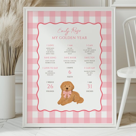 Golden Doodle Puppy Dog 1st Birthday Milestone  ポスター