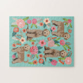 Golden Doodle Vintage Florals Dog ジグソーパズル (横)