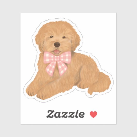 Golden Doodle with Pink Gingham Bow Party Favor シール (シート)