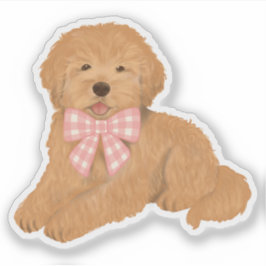 Golden Doodle with Pink Gingham Bow Party Favor シール