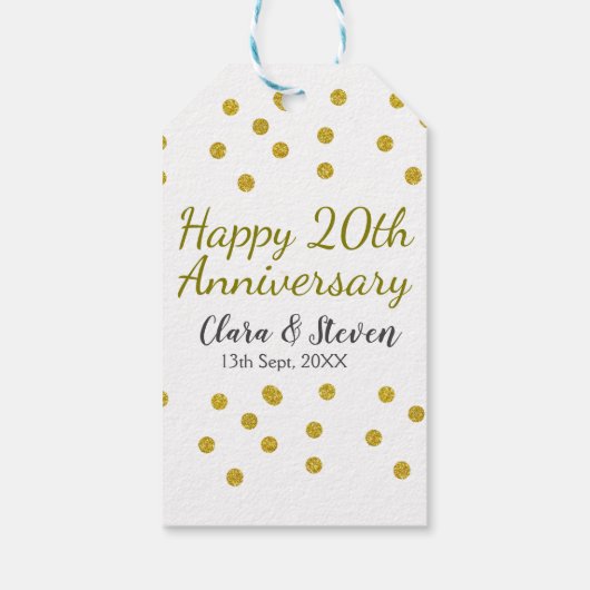 Golden dots glitter happy 20th anniversary wedding ギフトタグ (裏面)