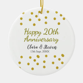 Golden dots glitter happy 20th anniversary wedding セラミックオーナメント