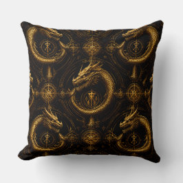 Golden Dragon Dark Fantasy Pillow クッション