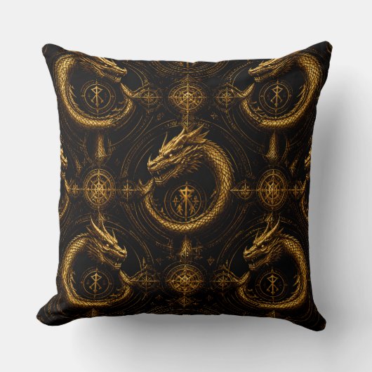 Golden Dragon Dark Fantasy Pillow クッション (正面)