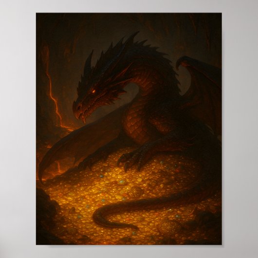 Golden Dragon Guarding Treasure Fantasy Poster ポスター (正面)