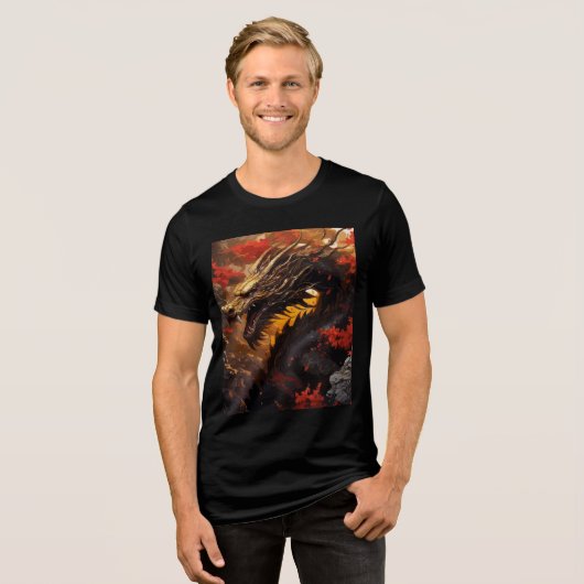 Golden Dragon in Fiery Autumn Canyon トライブレンドＴシャツ (正面全面)