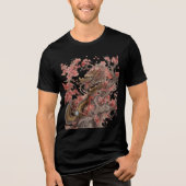 Golden Dragon in Sakura Tree Artwork トライブレンドＴシャツ (正面)