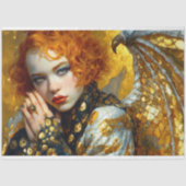 Golden Dragon Wing Girl Fantasy Decoupage Art 薄葉紙 (正面)