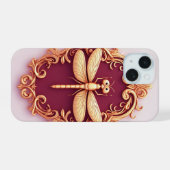 Golden dragonfly jewelry style artistic aesthetic  iPhone 15ケース (裏面横)