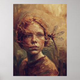 Golden Dragonfly Whisper – Warm Impressionist Oil  ポスター