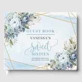 Golden Dusty Blue White Floral Sweet Sixteen 16th ゲストブック (正面)