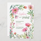 golden Dusty Pink Floral Greenery Wedding Invitati 招待状 (正面/裏面)