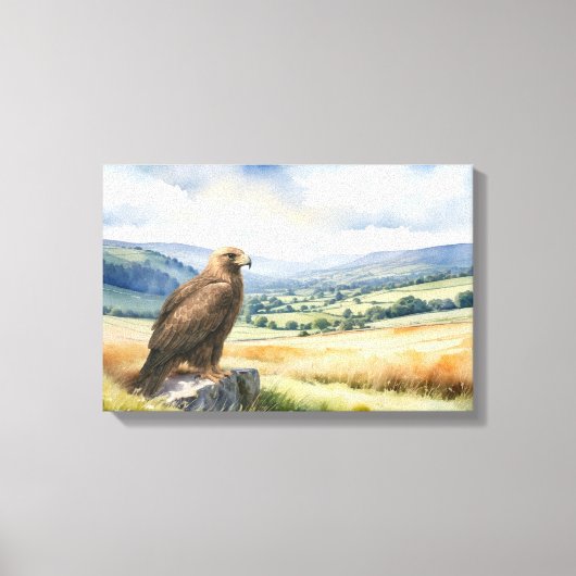 Golden Eagle Bird Wildlife Art Watercolor Style キャンバスプリント (正面)
