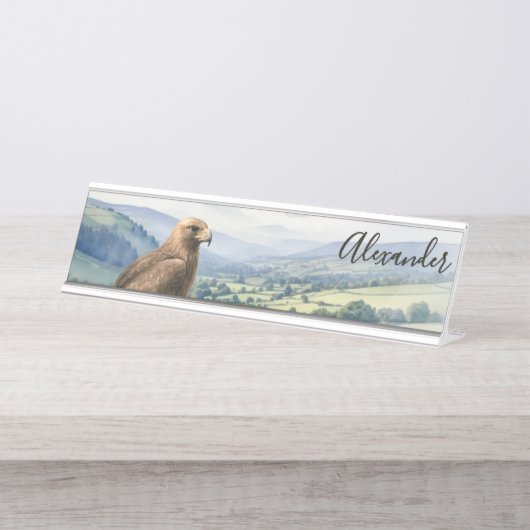 Golden Eagle Bird Wildlife Landscape Personalized デスクネームプレート (正面)