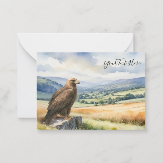 Golden Eagle Watercolor Bird of Prey Custom Text ノートカード (正面)