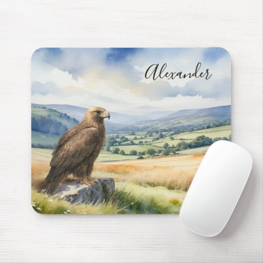 Golden Eagle Watercolor Wildlife Personalized マウスパッド (マウス)