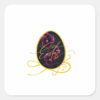 Golden Easter Egg and Elegant Iris スクエアシール